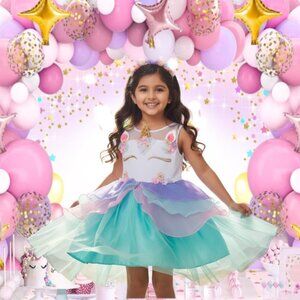Multi-Layered Unicorn Theme Vibrant Colorful Tutu Dress Fits Girl Size 7 - 8